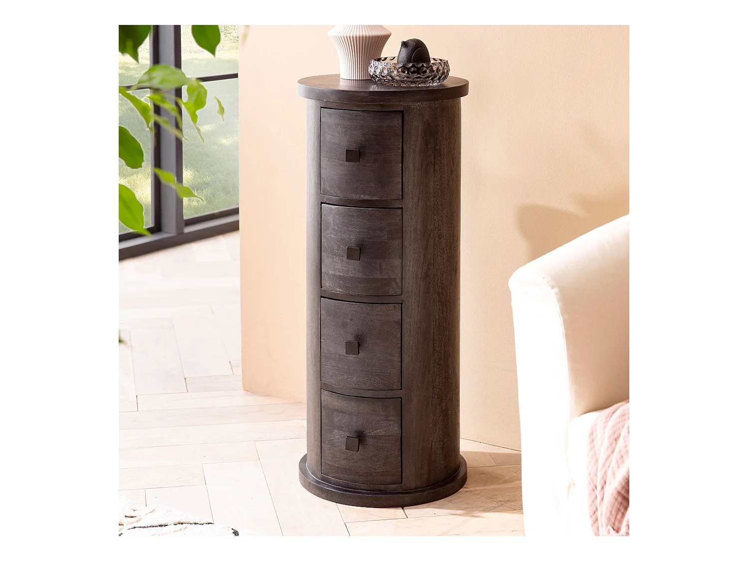 Buffet Ronde Commode Mango Bois Massif avec Tiroirs Moderne Chambre