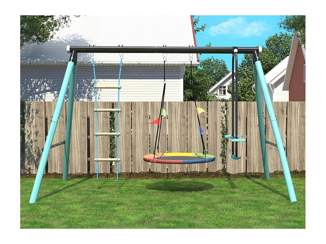 Buitenspellen metalen frame - in hoogte verstelbare schommel- en klimladder - geschikt voor kinderen vanaf 3 jaar - Blauw