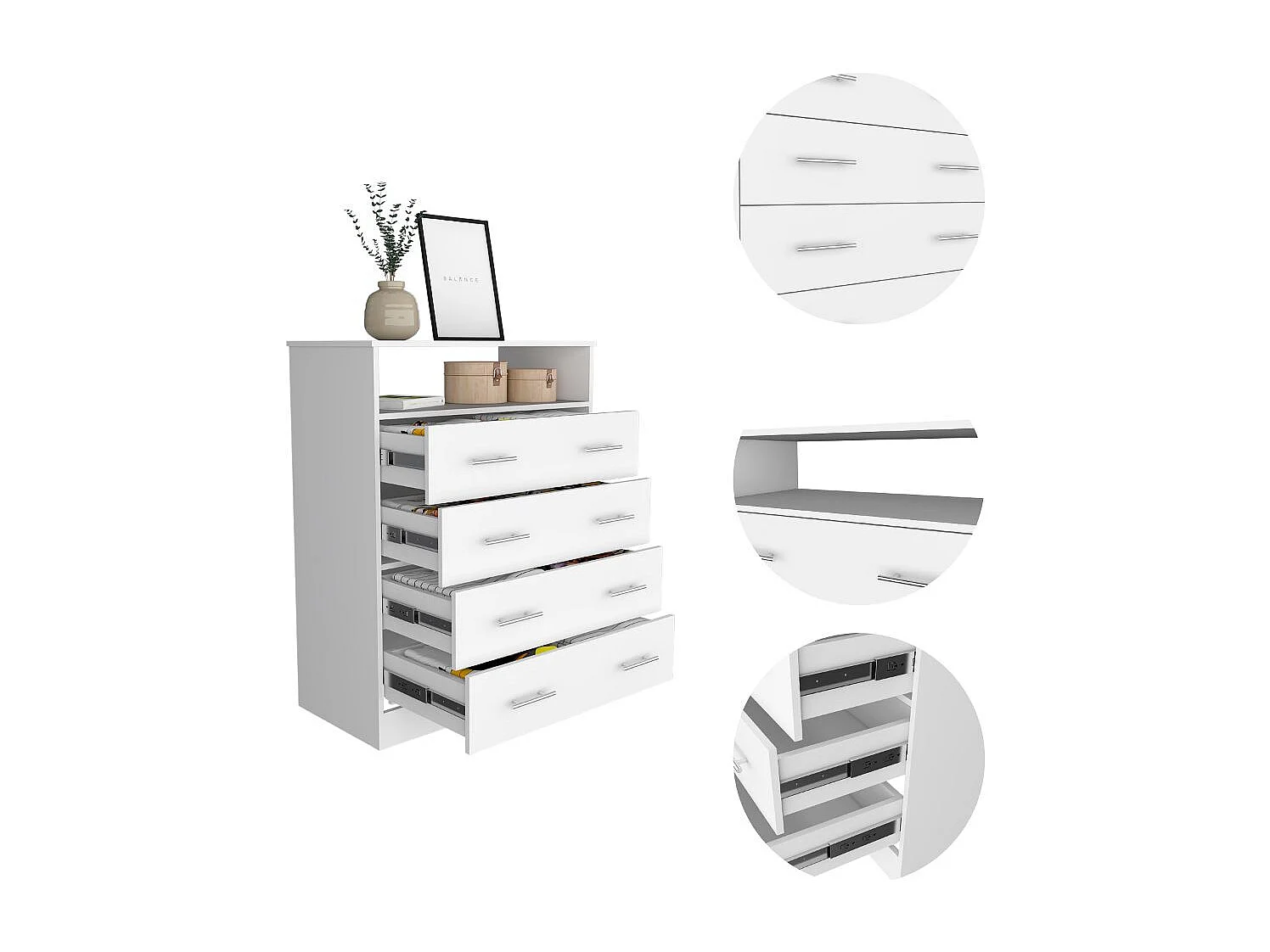 Cómoda 4 Cajones Perú con Amplio Almacenamiento Blanco