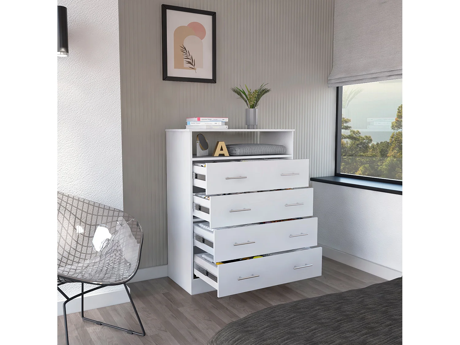 Cómoda 4 Cajones Perú con Amplio Almacenamiento Blanco