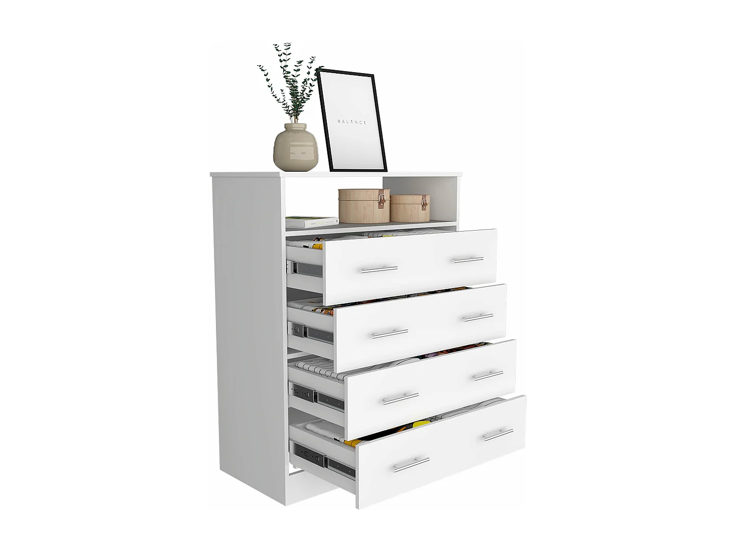 Cómoda 4 Cajones Perú con Amplio Almacenamiento Blanco