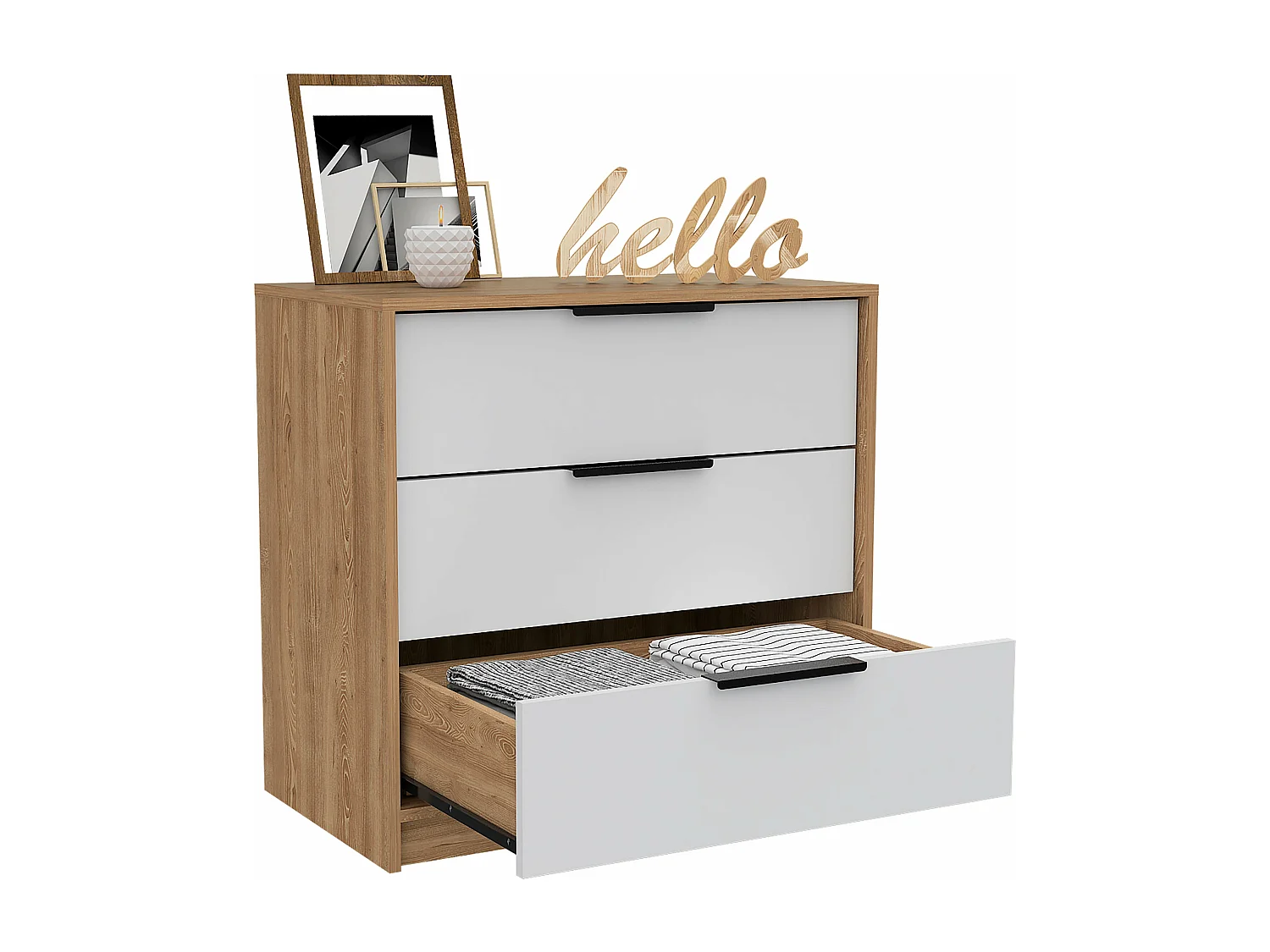 Cómoda de 3 Cajones Kaia, con tiradores métalicos , 68.68 cm  X 69.85 cm  X 41.50 cm  ,  Blanco / Miel