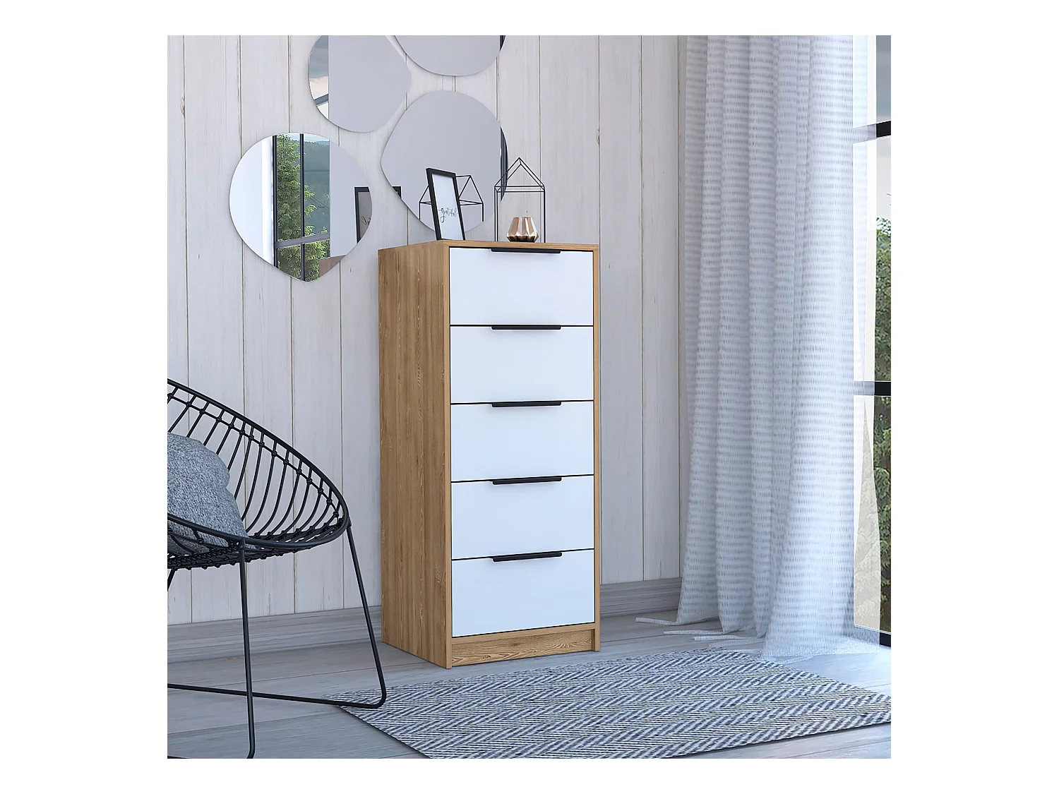 Kaia 5 gavetas, com puxadores metálicos , 107.69 cm X 44.95 cm X 41.14 cm , Branco / Mel