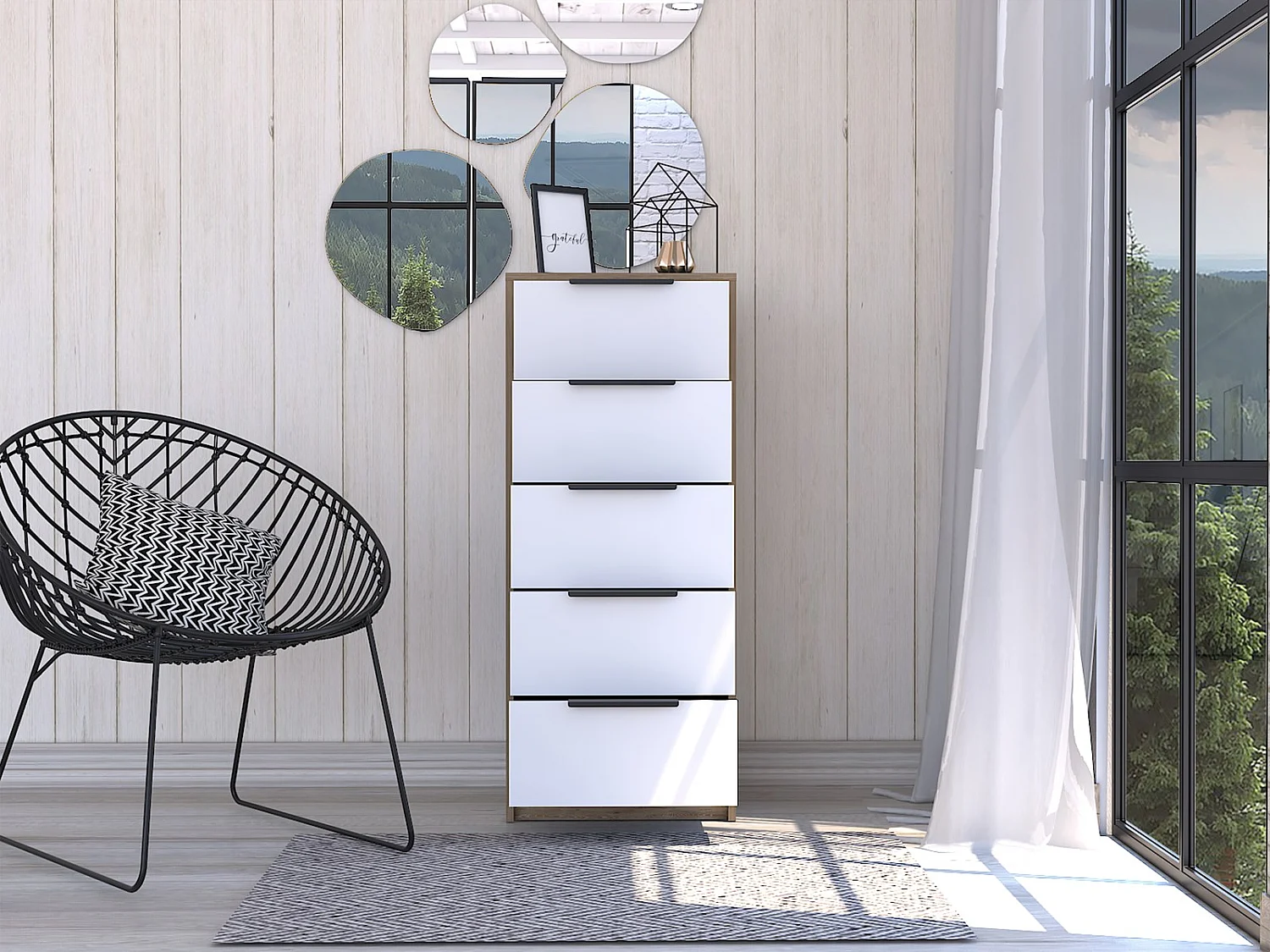 TUHOME CONCEPT Commode Kaia de 45 cm, blanc et chêne miel