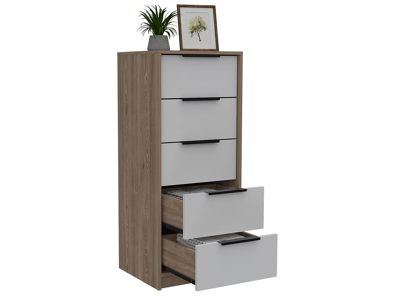 TUHOME CONCEPT Commode Kaia de 45 cm, blanc et chêne miel