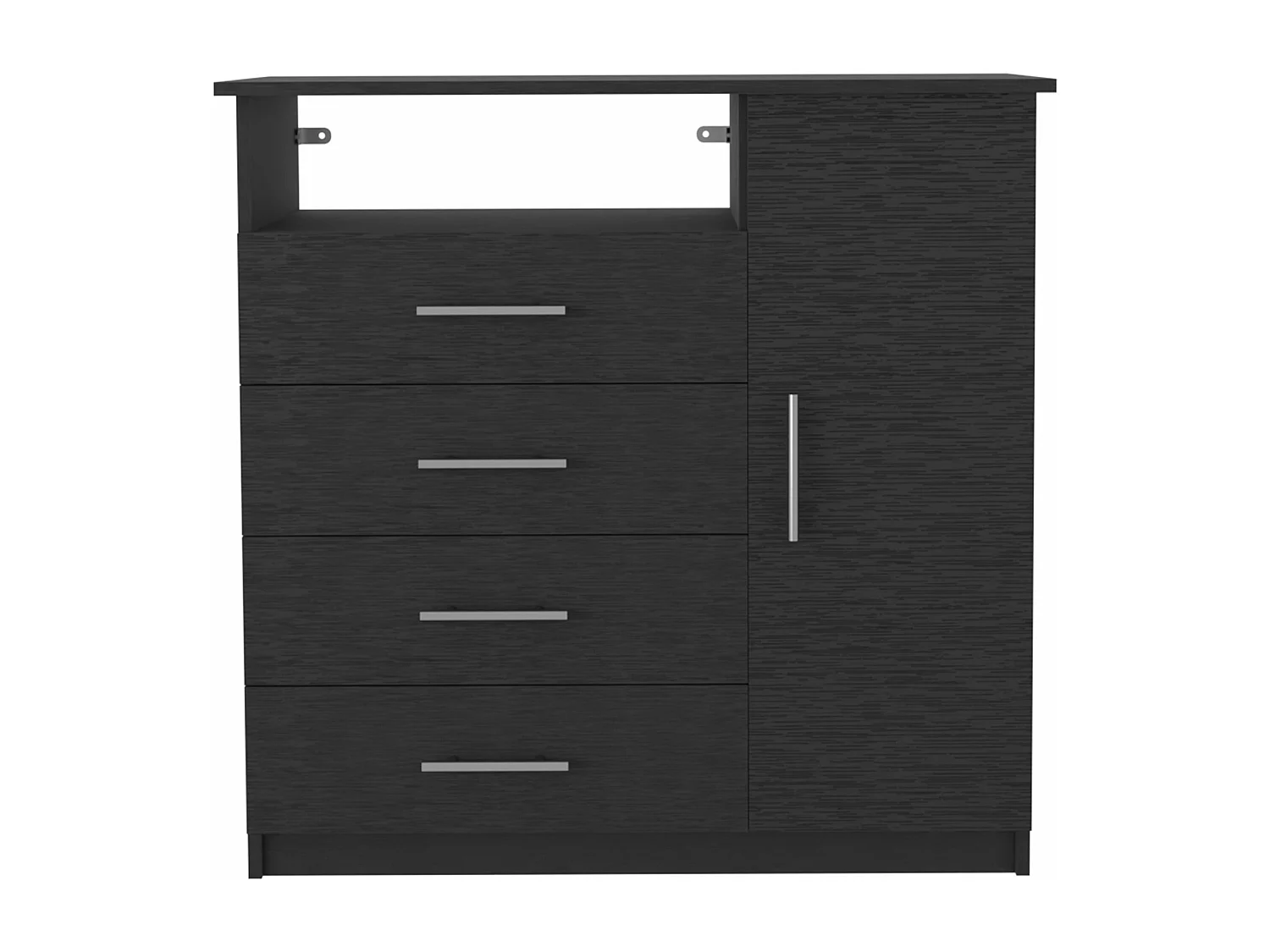 Commode avec placard Pérou, multifonctionnelle avec 4 tiroirs et surface TV, 88.39 cm X 90.93 cm X 45.72 cm , Noir