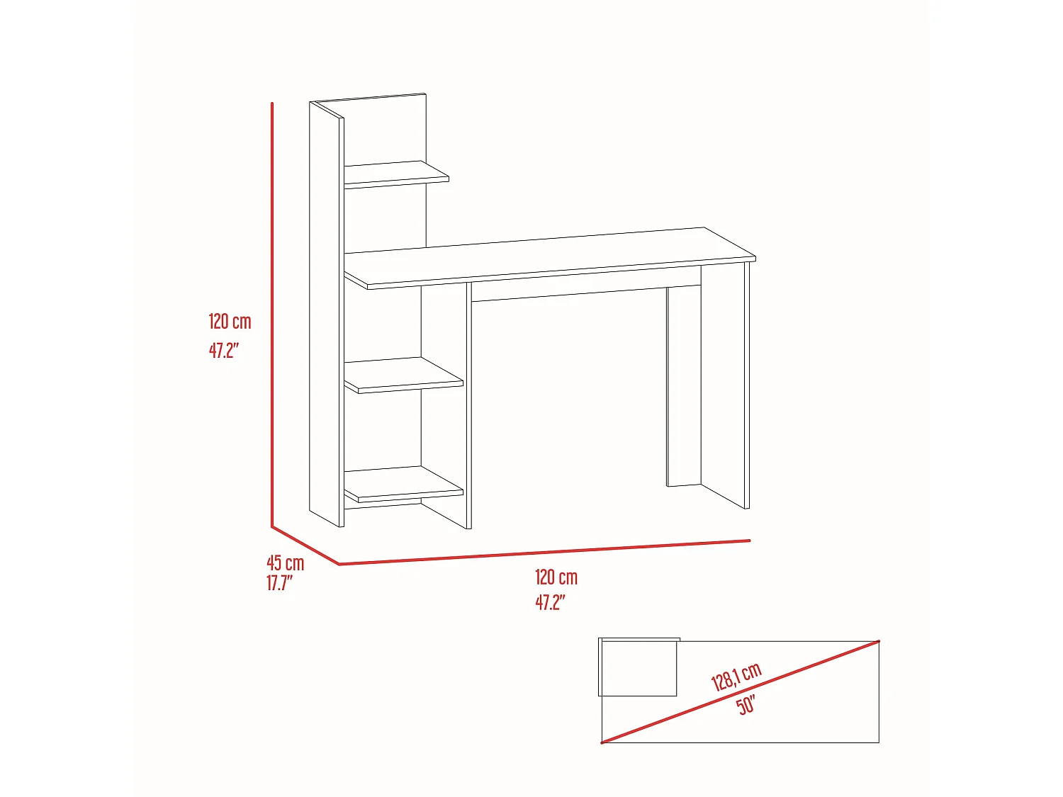 Mesa de Escritorio Vilna 120, con estantería , 119.88 cm  X 119.88 cm  X 44.95 cm  , Duna / Blanco