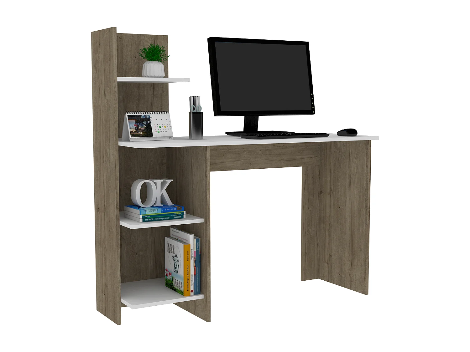 Secretária Vilna 120, com prateleira, 119.88 cm X 119.88 cm X 44.95 cm , Duna / Branco