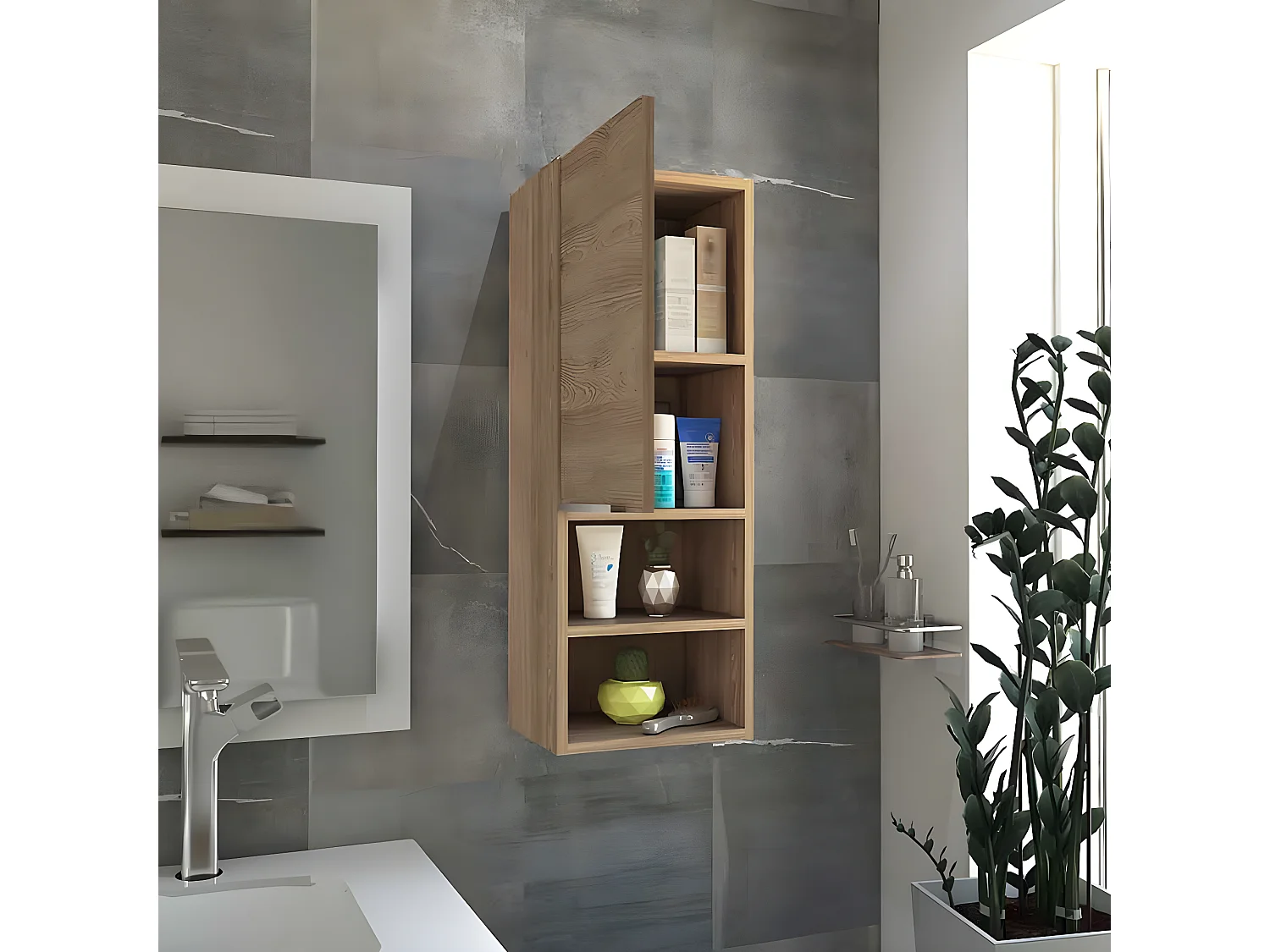 Armoire murale de salle de bain Mila, avec étagères , 81.71 cm X 29.99 cm X 25.50 cm , Beige