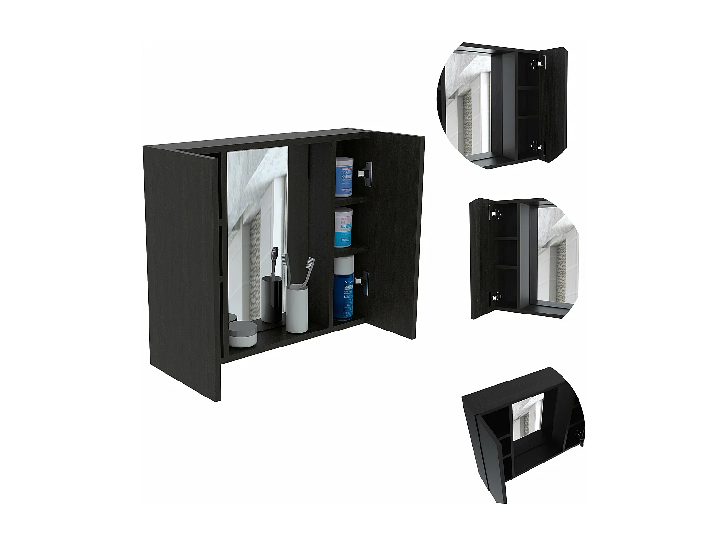Mobile da bagno Artemis con specchio centrale e ripiano multiplo nero , 49.53 cm X 59.94 cm X 13.71 cm , Nero