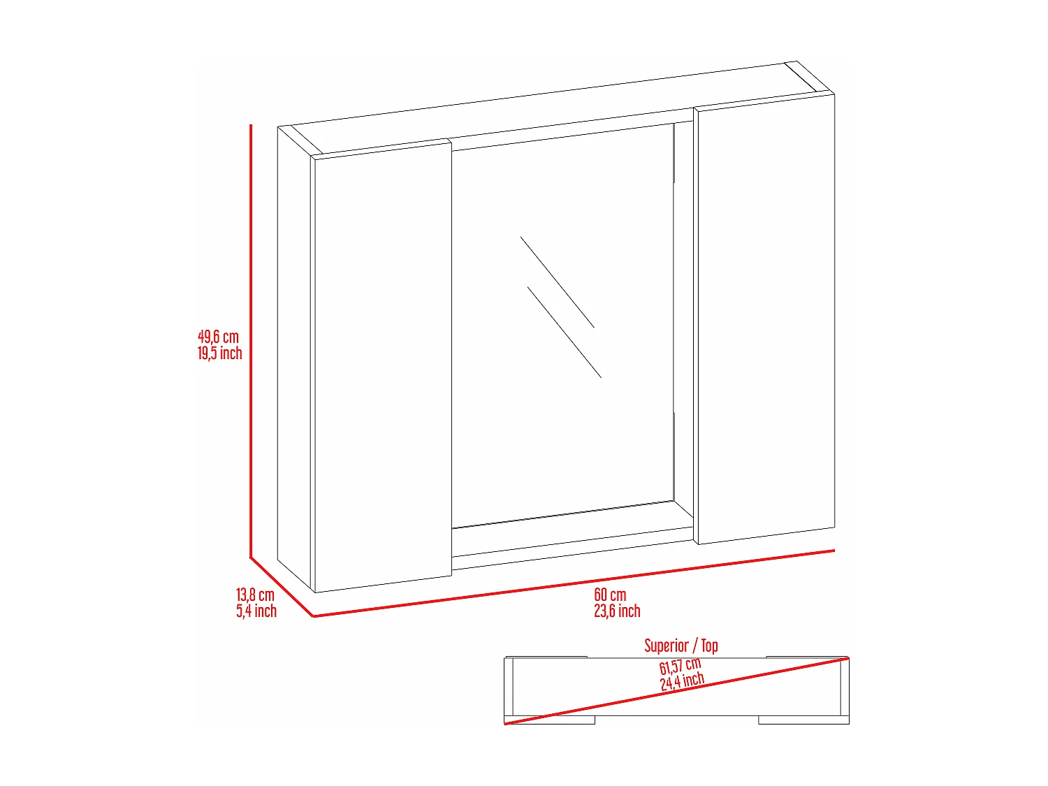 Mobile da bagno Artemis con specchio centrale e ripiano multiplo nero , 49.53 cm X 59.94 cm X 13.71 cm , Nero