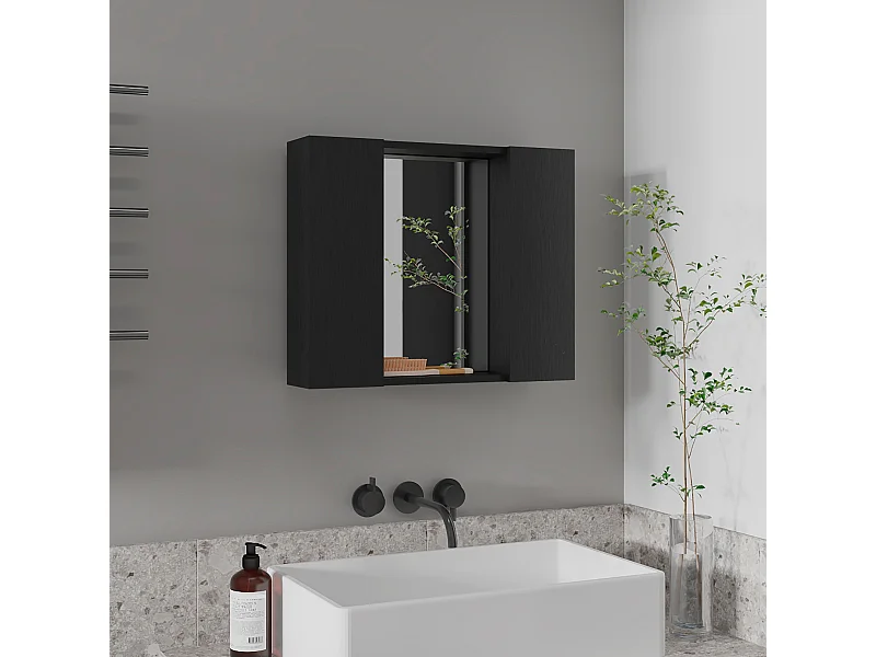 Mobile da bagno Artemis con specchio centrale e ripiano multiplo nero , 49.53 cm X 59.94 cm X 13.71 cm , Nero