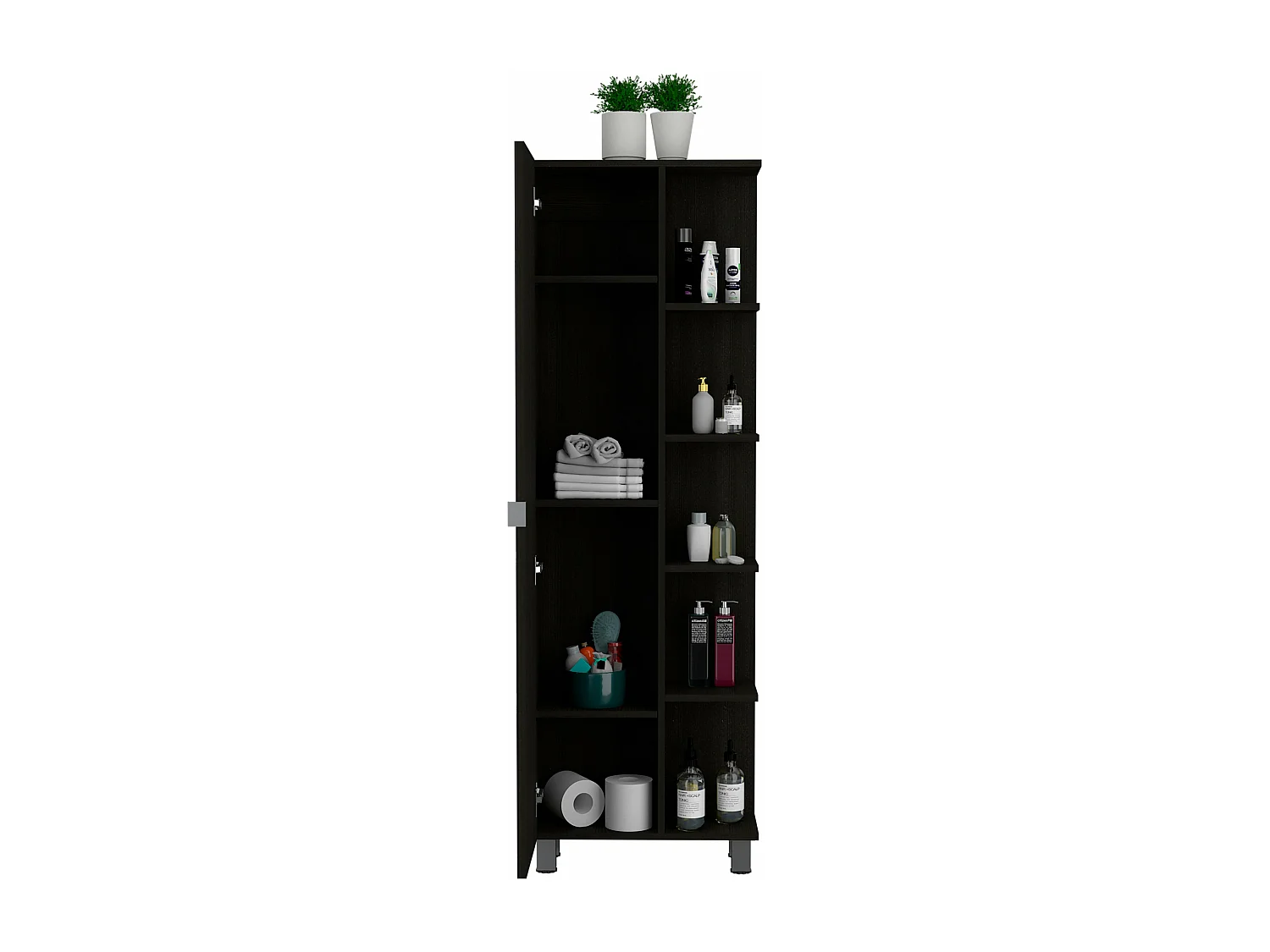 Mueble Alto de Baño Urano con Espejo, Diseño Moderno con Múltiples Repisas , 157.98 cm  X 51.18 cm  X 21.79 cm  , Negro