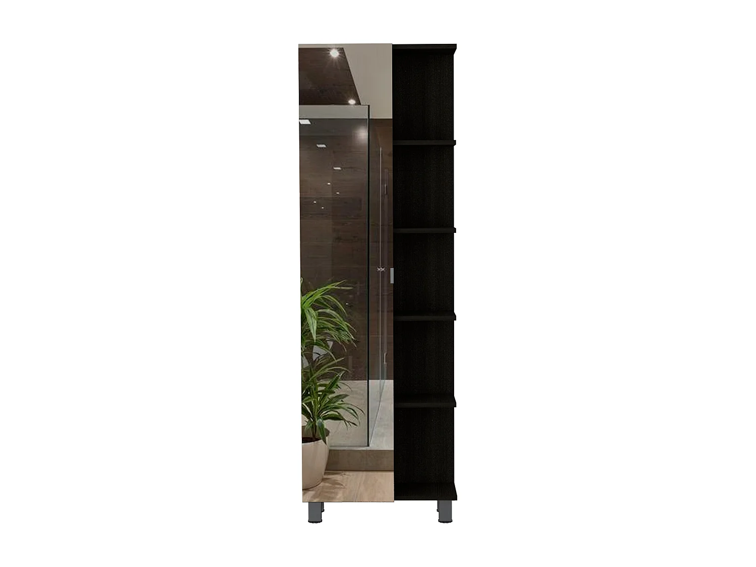 Urano Meuble de salle de bain haut avec miroir, design moderne avec plusieurs étagères , 157.98 cm X 51.18 cm X 21.79 cm , Noir