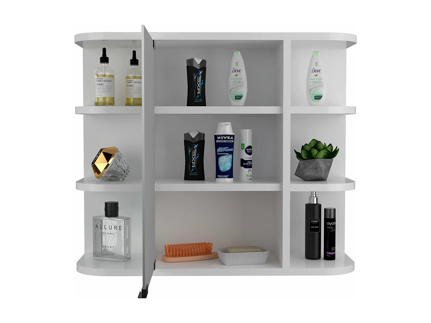 Mobile da parete per bagno Milan con ripiani e specchio, 49.98 cm X 59.99 cm X 18.99 cm , Bianco