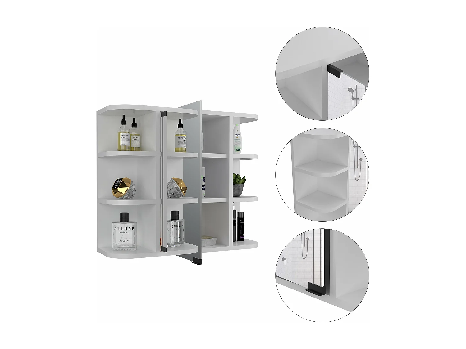 Mobile da parete per bagno Milan con ripiani e specchio, 49.98 cm X 59.99 cm X 18.99 cm , Bianco