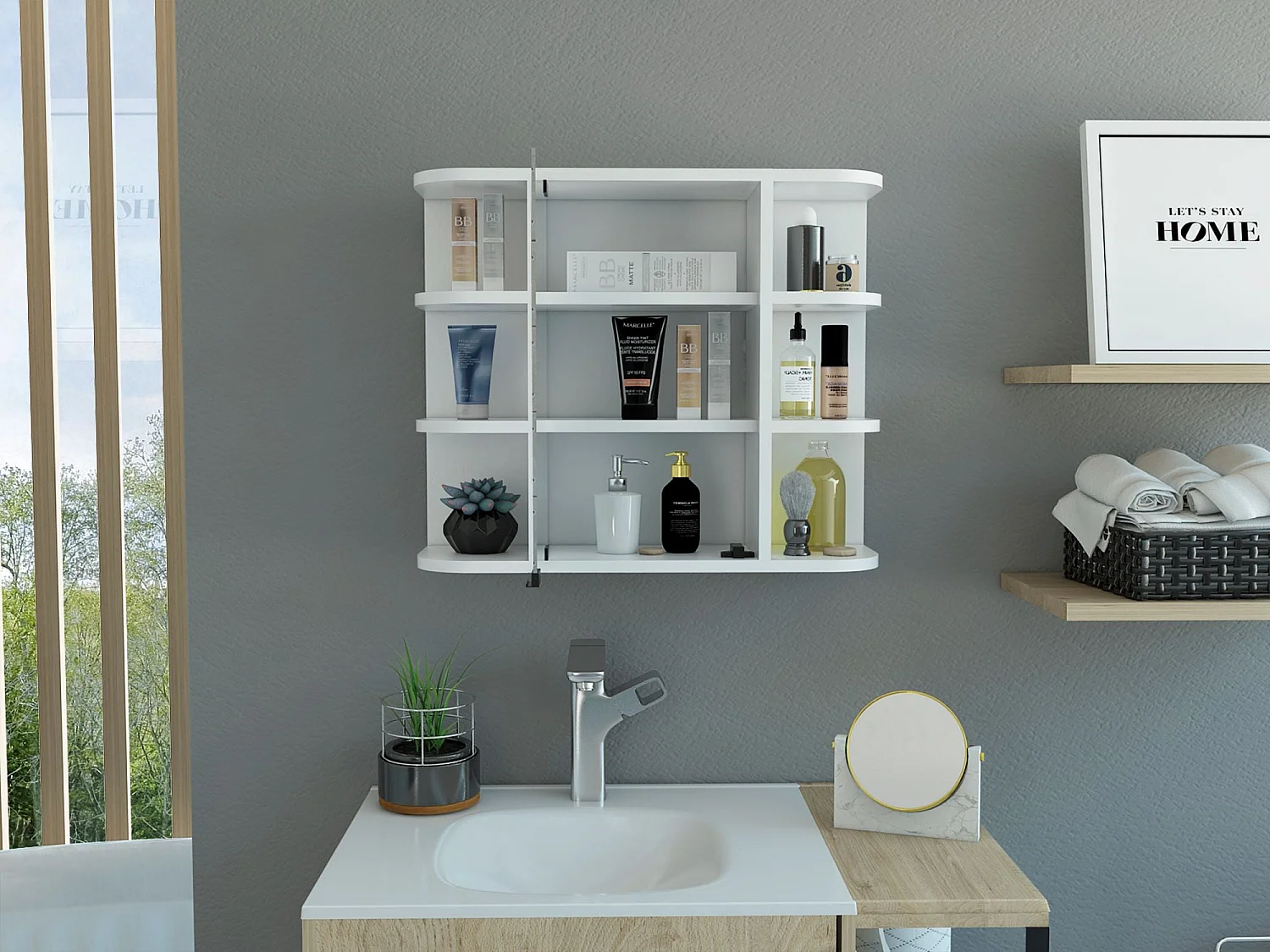 Armario de Pared para Baño Milán con Estantes y Espejo , 49.98 cm  X 59.99 cm  X 18.99 cm  , Blanco