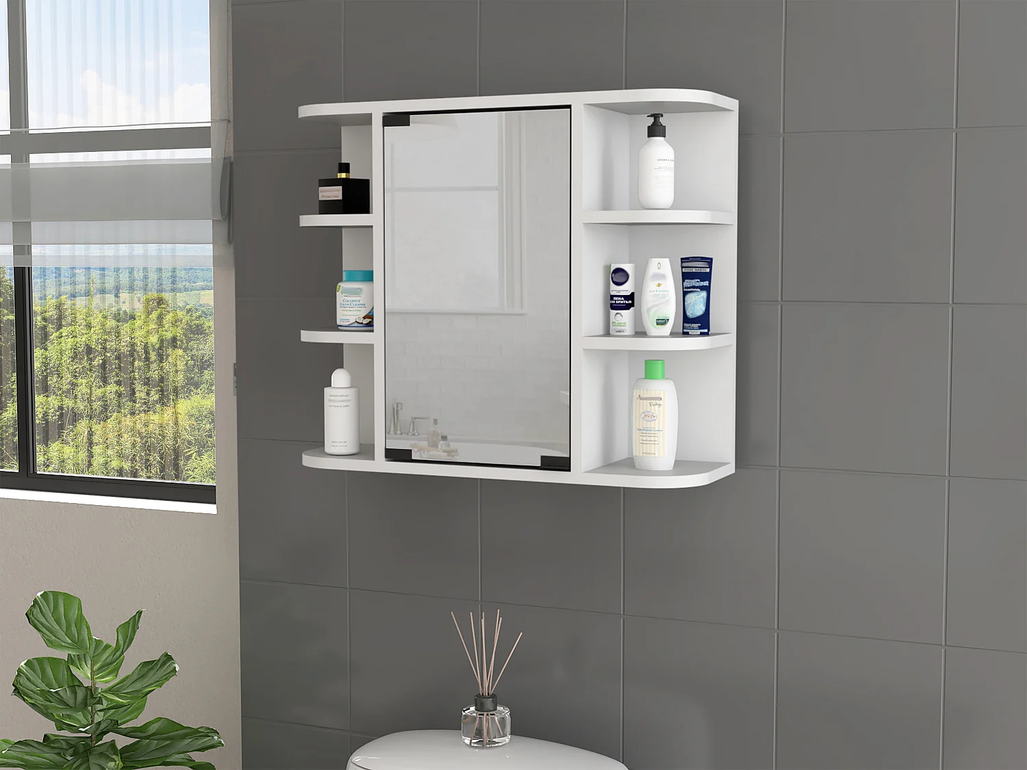Armario de Pared para Baño Milán con Estantes y Espejo , 49.98 cm  X 59.99 cm  X 18.99 cm  , Blanco