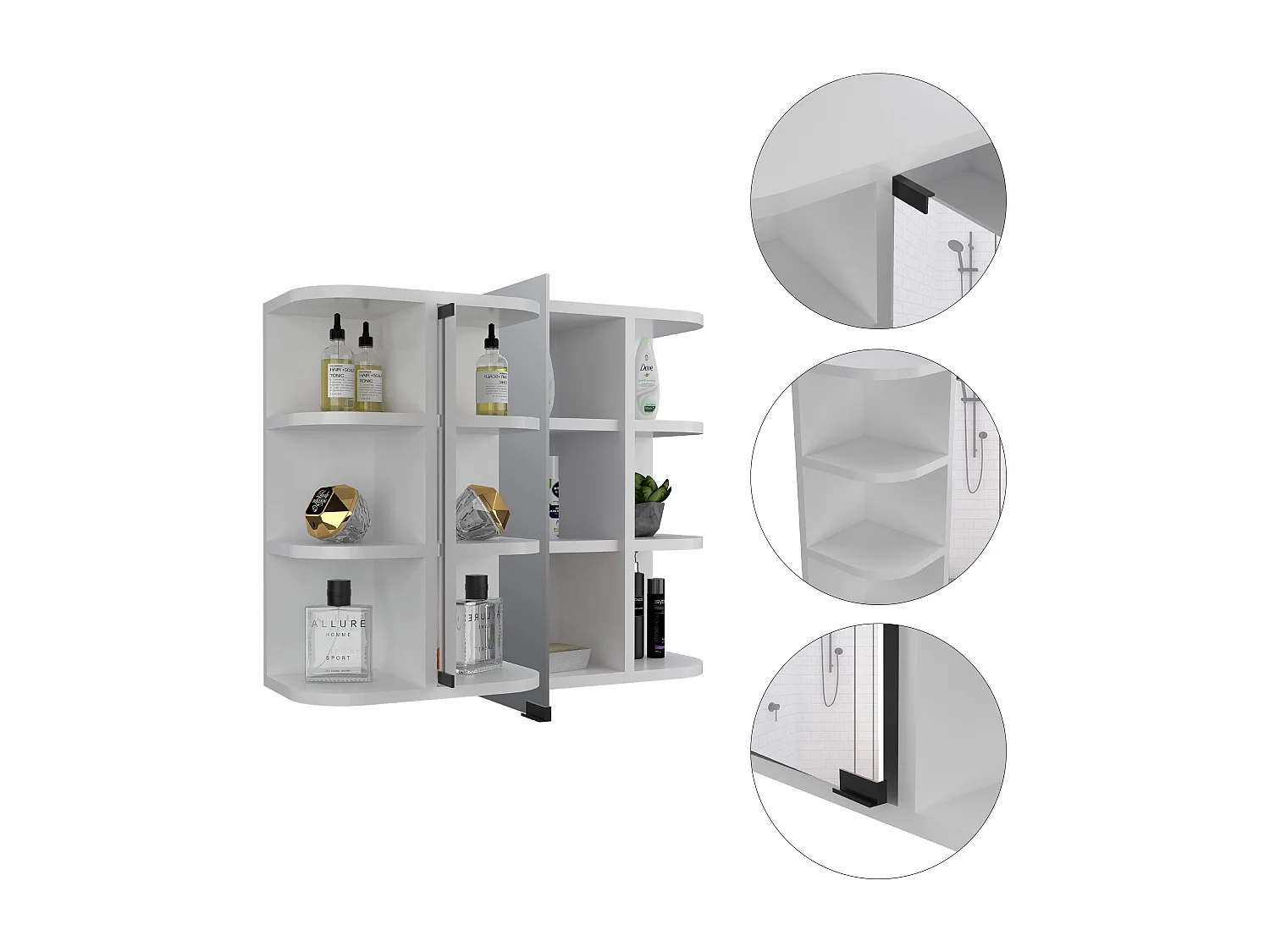 Armario de Pared para Baño Milán con Estantes y Espejo , 49.98 cm  X 59.99 cm  X 18.99 cm  , Blanco