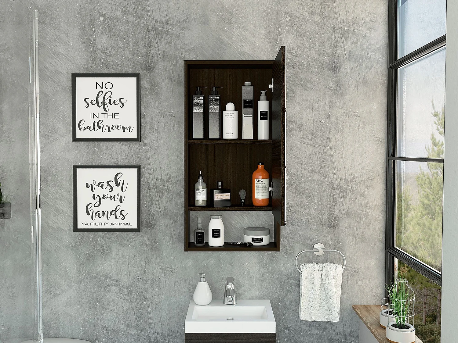 Mobile specchio da bagno Mariana con ripiano aperto , 89,91 cm X 45,46 cm X 14,22 cm , nero