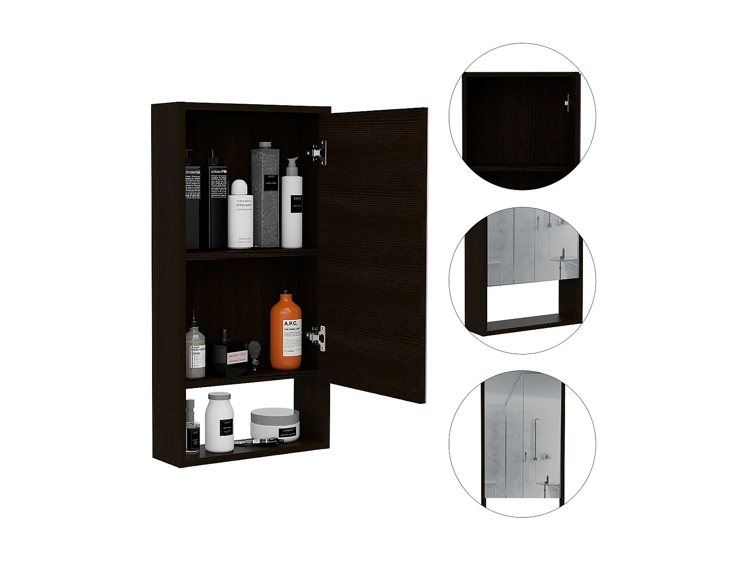 Mobile specchio da bagno Mariana con ripiano aperto , 89,91 cm X 45,46 cm X 14,22 cm , nero
