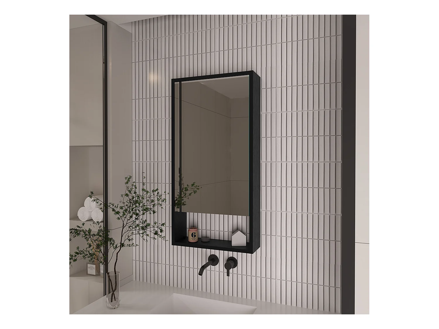 Mariana Armário Espelho de Casa de Banho com Prateleira Aberta , 89.91 cm X 45.46 cm X 14.22 cm , Preto