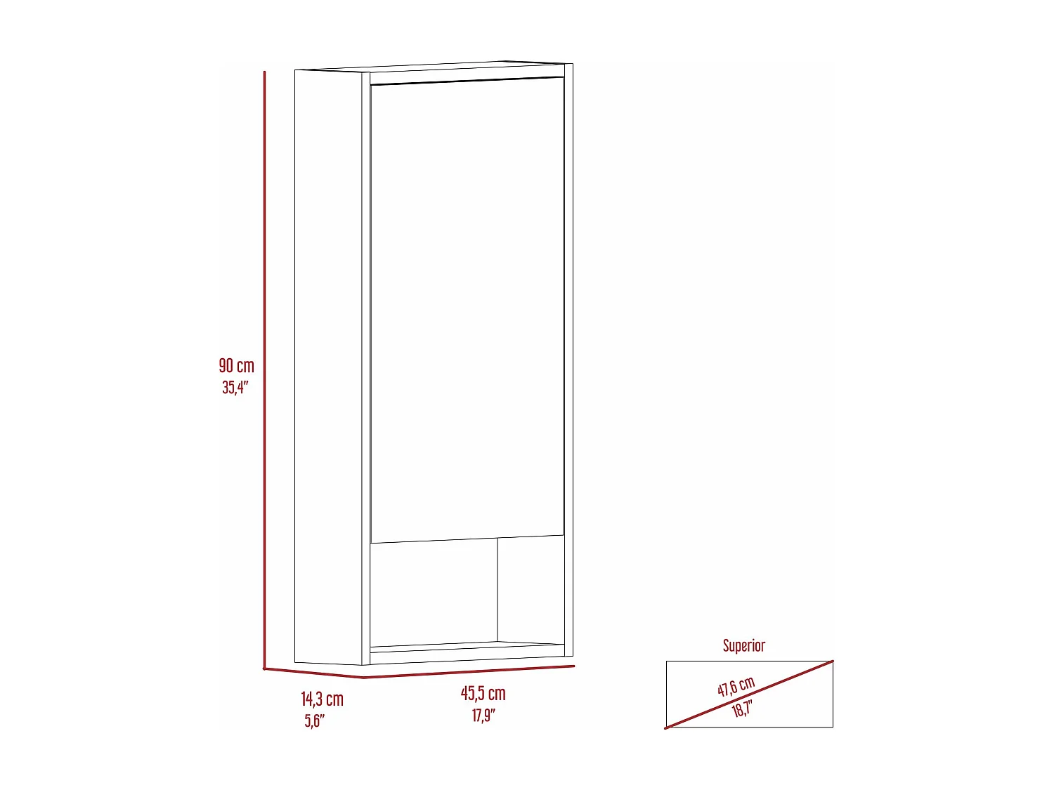 Mobile specchio da bagno Mariana con ripiano aperto , 89,91 cm X 45,46 cm X 14,22 cm , nero