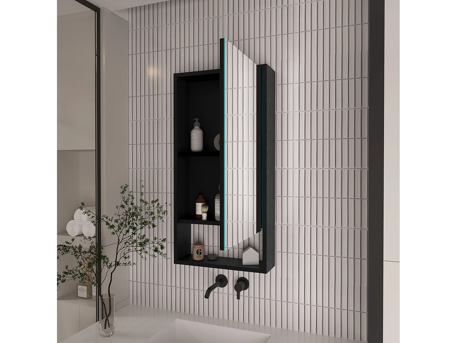 Mobile specchio da bagno Mariana con ripiano aperto , 89,91 cm X 45,46 cm X 14,22 cm , nero