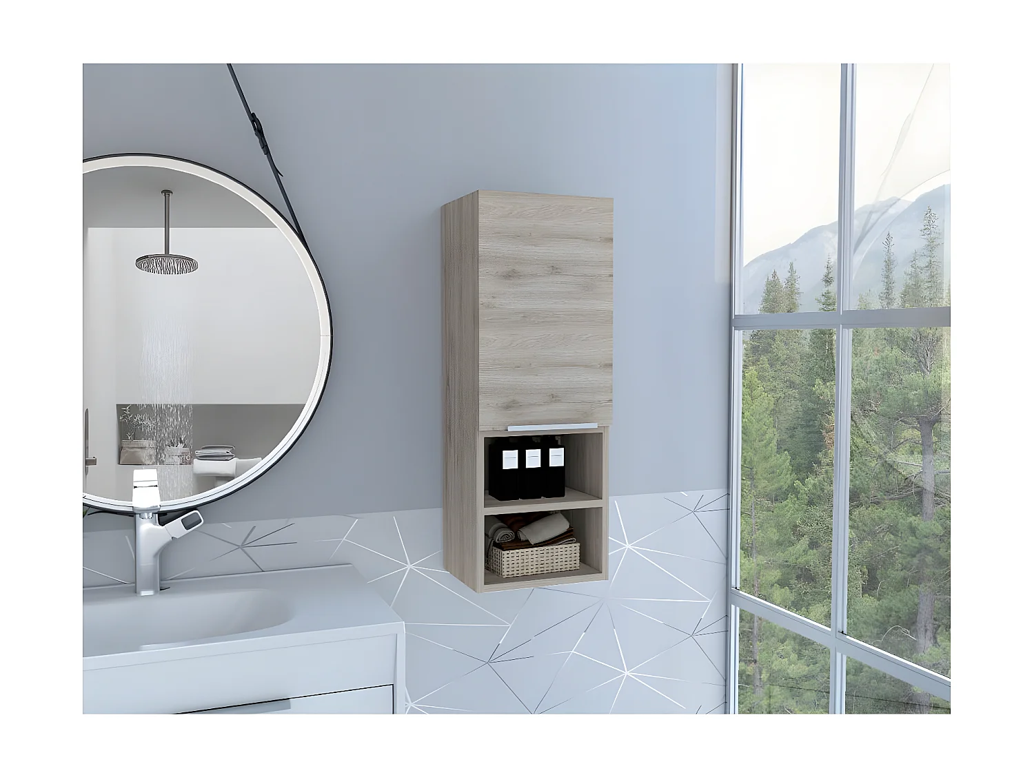 Mobile da parete per bagno Mila, con ripiani , 81.53 cm X 29.97 cm X 25.4 cm , Grigio / argento