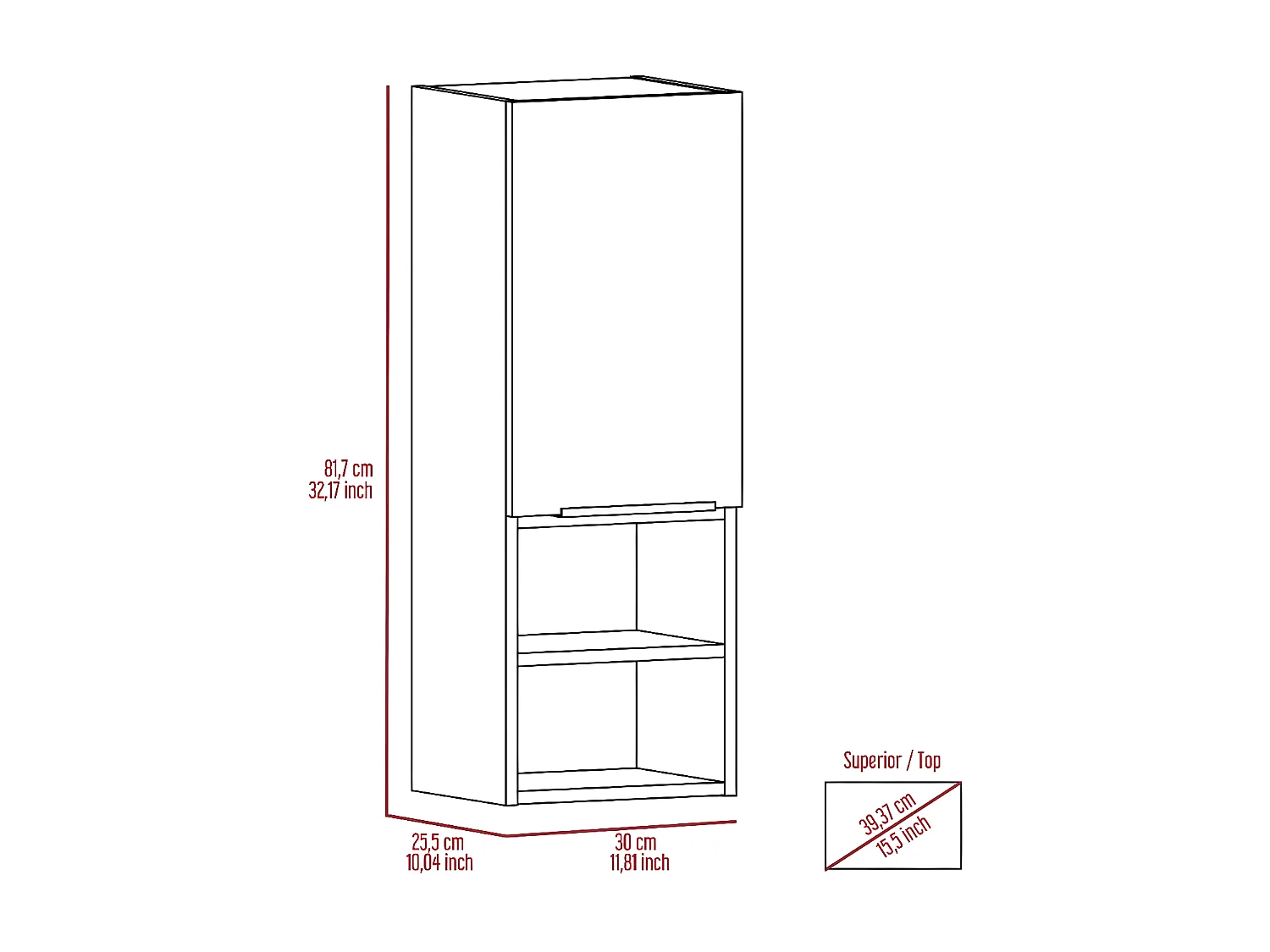 Mila Armoire murale de salle de bain, avec étagères , 81.53 cm X 29.97 cm X 25.4 cm , Gris / argenté