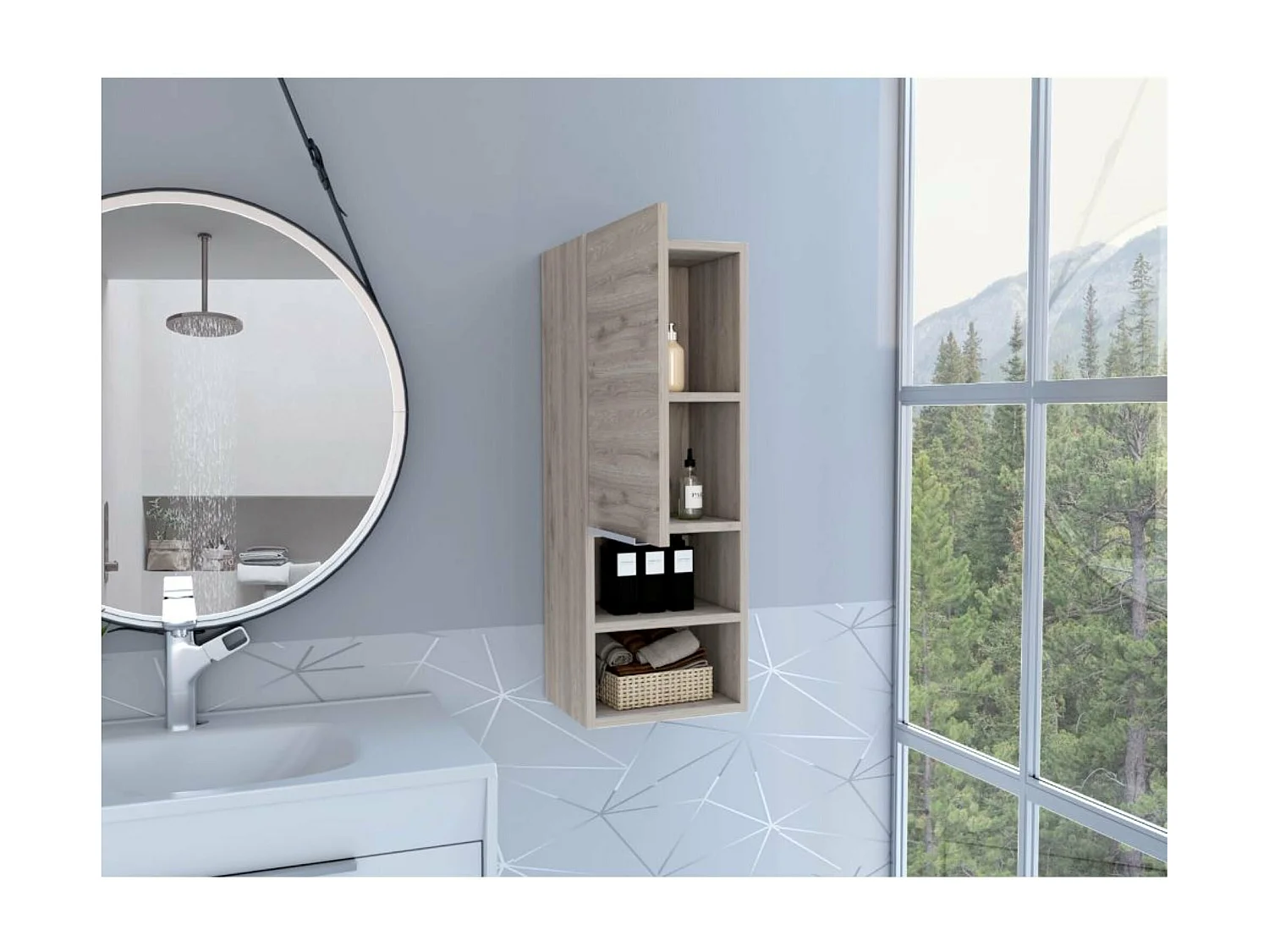 Mila Armoire murale de salle de bain, avec étagères , 81.53 cm X 29.97 cm X 25.4 cm , Gris / argenté