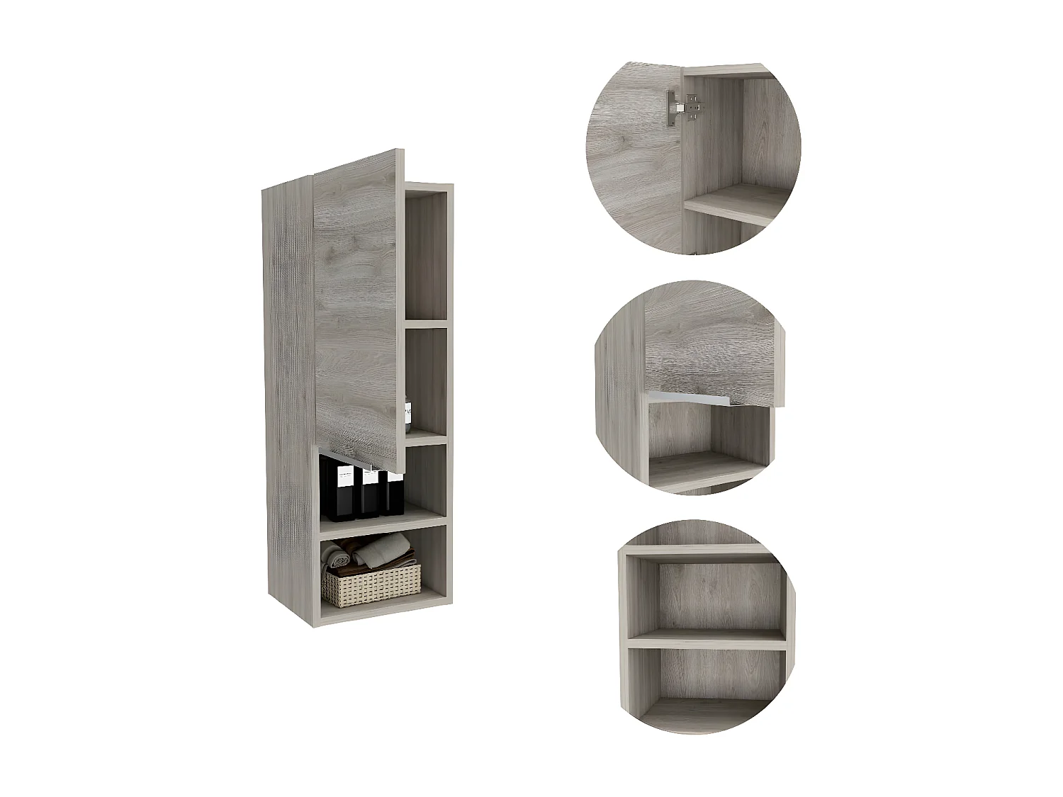 Mila Armoire murale de salle de bain, avec étagères , 81.53 cm X 29.97 cm X 25.4 cm , Gris / argenté
