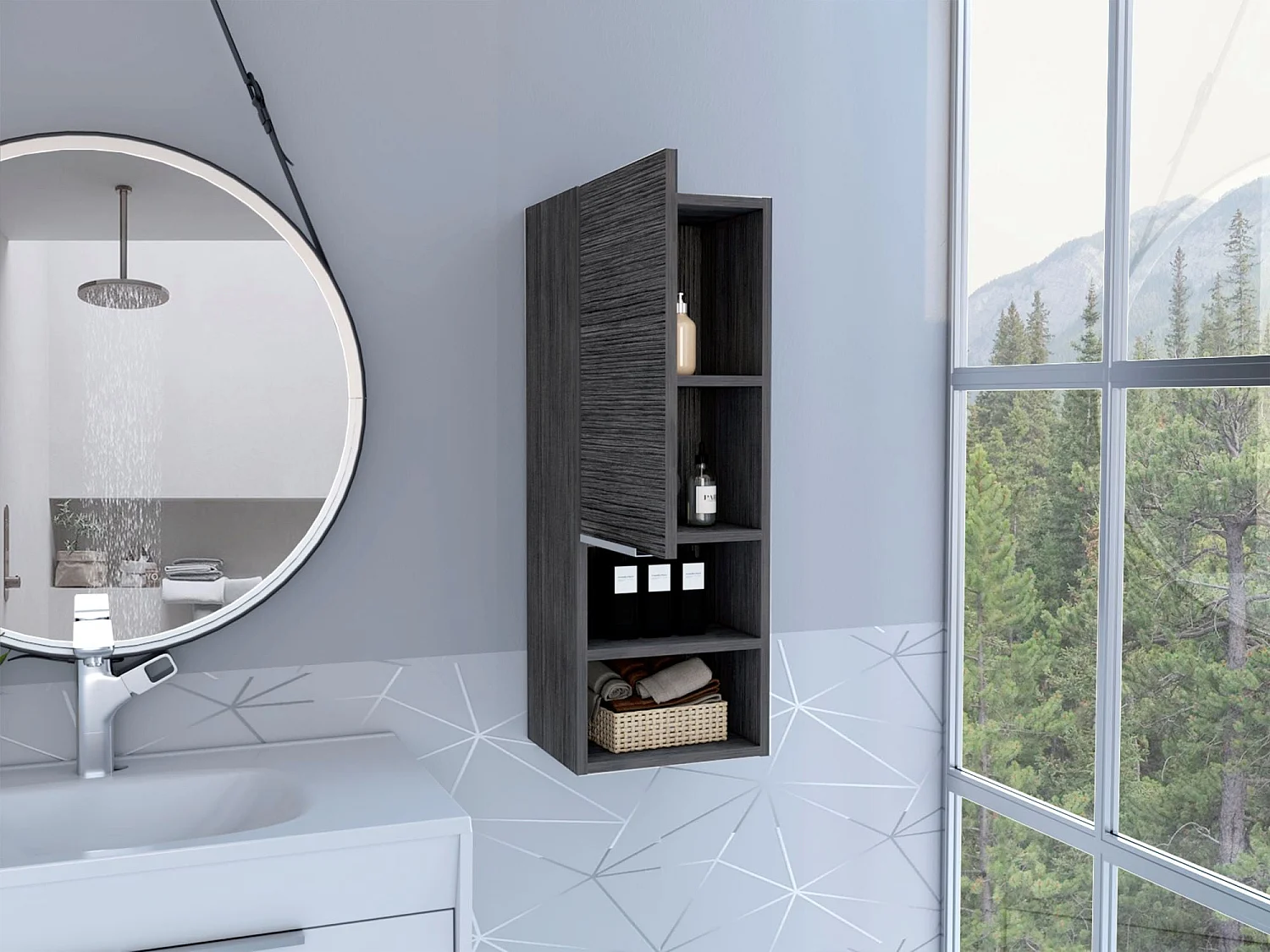 Mila Armoire murale de salle de bain, avec étagères , 81.71 cm X 29.97 cm X 25.50 cm , Gris / argenté