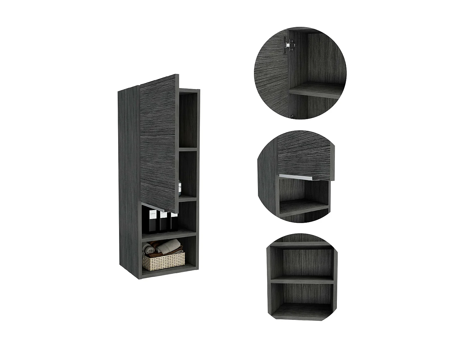 Mila Armoire murale de salle de bain, avec étagères , 81.71 cm X 29.97 cm X 25.50 cm , Gris / argenté