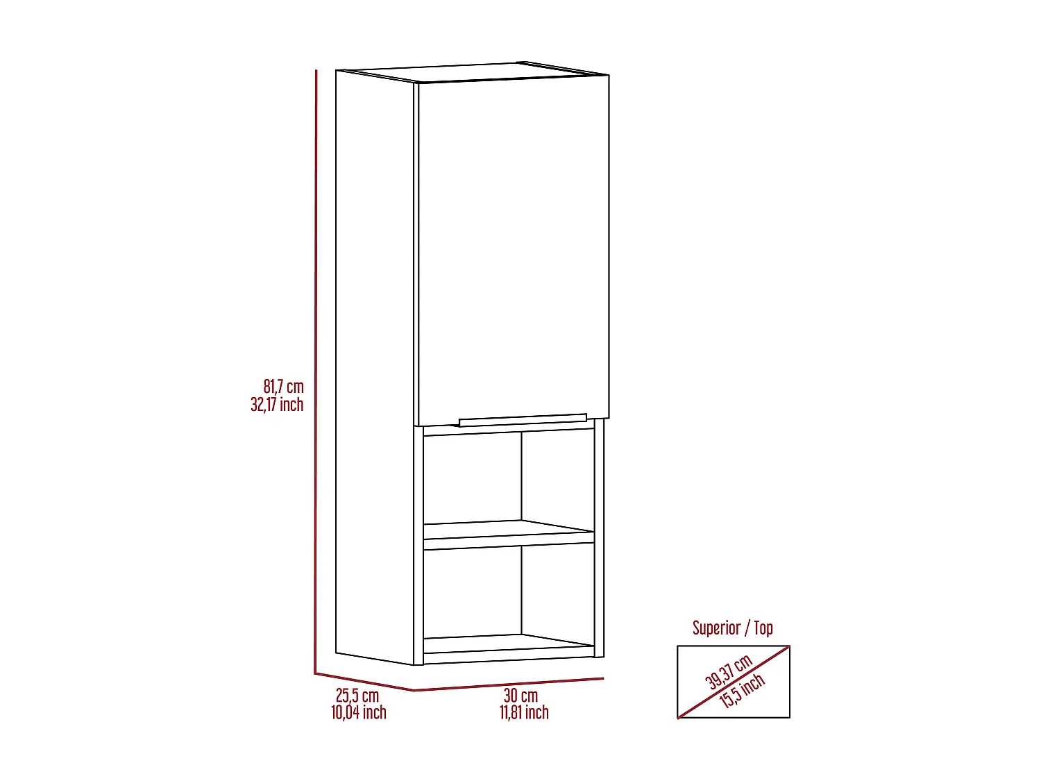 Armario de Pared baño Mila, con estantes , 81.71 cm  X 29.97 cm  X 25.50 cm  , Gris / plata