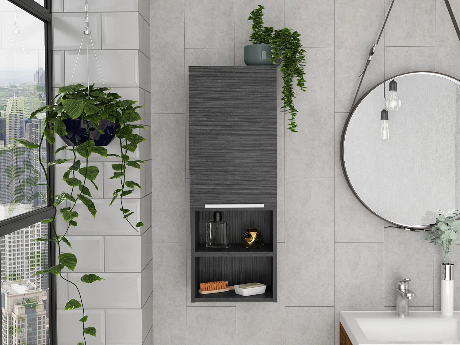 Armario de Pared baño Mila, con estantes , 81.71 cm  X 29.97 cm  X 25.50 cm  , Gris / plata