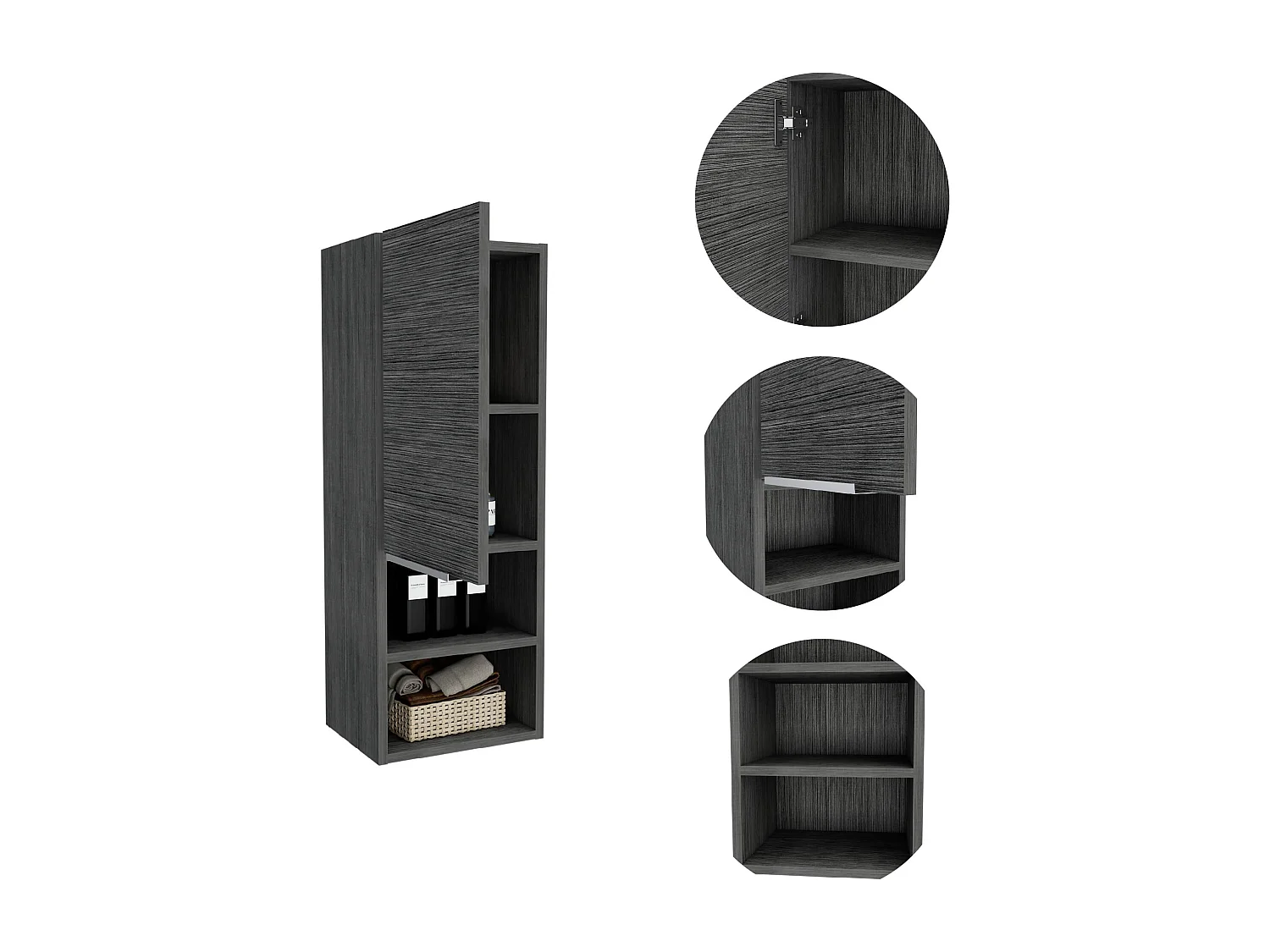 Armario de Pared baño Mila, con estantes , 81.71 cm  X 29.97 cm  X 25.50 cm  , Gris / plata