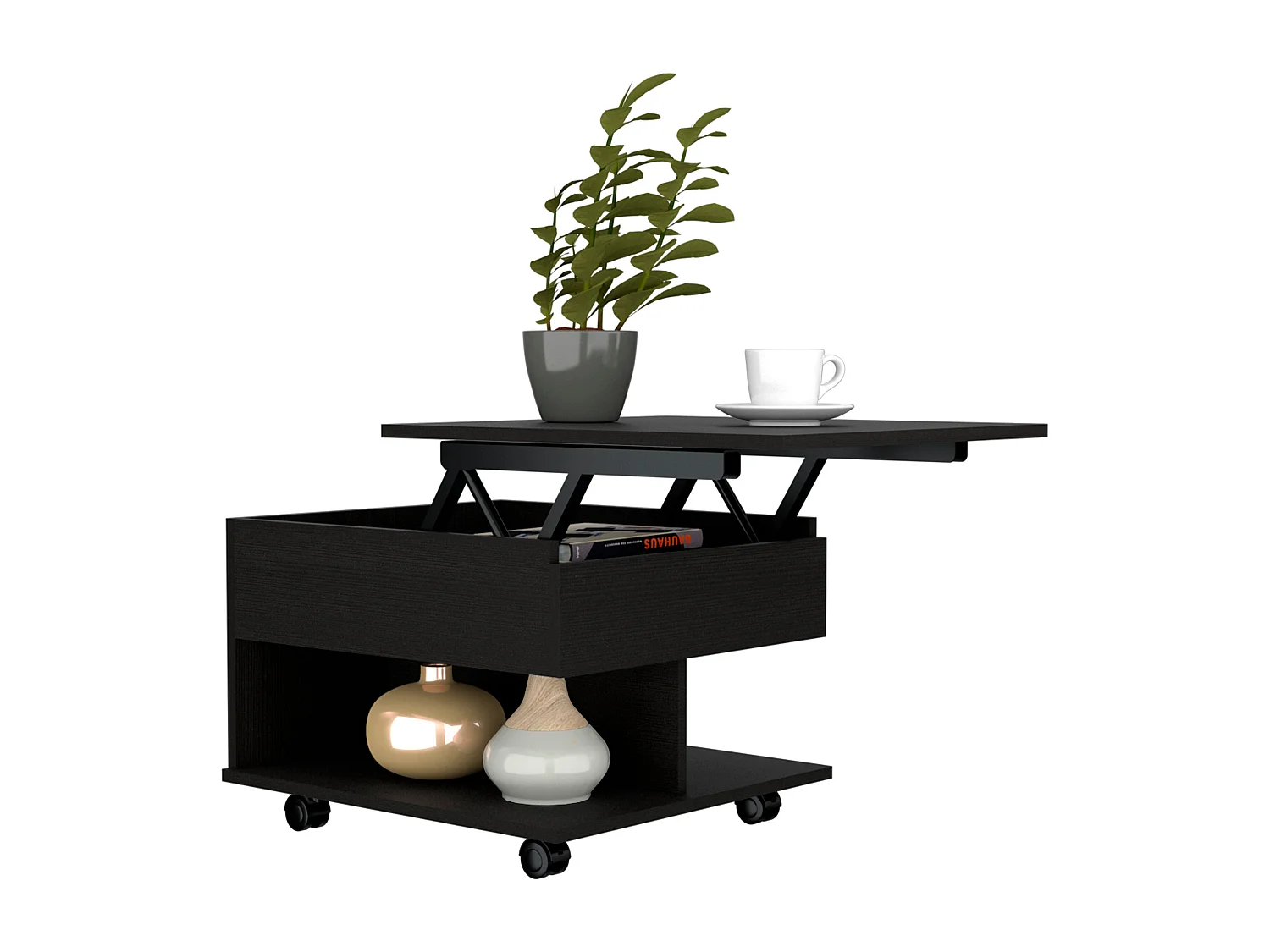 Table basse relevable Luanda, avec roulettes, 38.86 cm X 54.86 cm X 49.78 cm , Noir