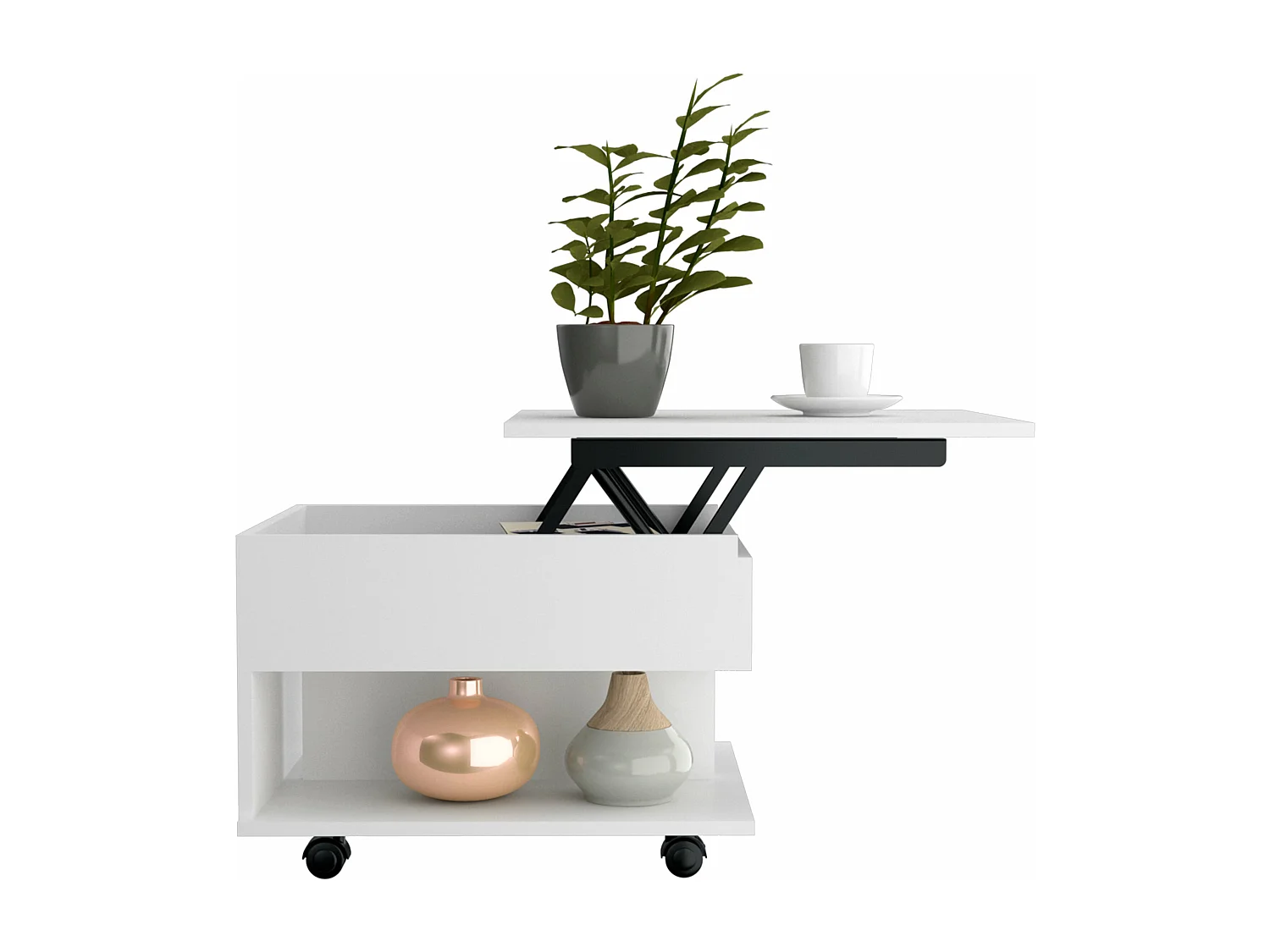 Table basse surélevée Luanda, avec roulettes, 38.86 cm X 54.86 cm X 49.78 cm , Blanc