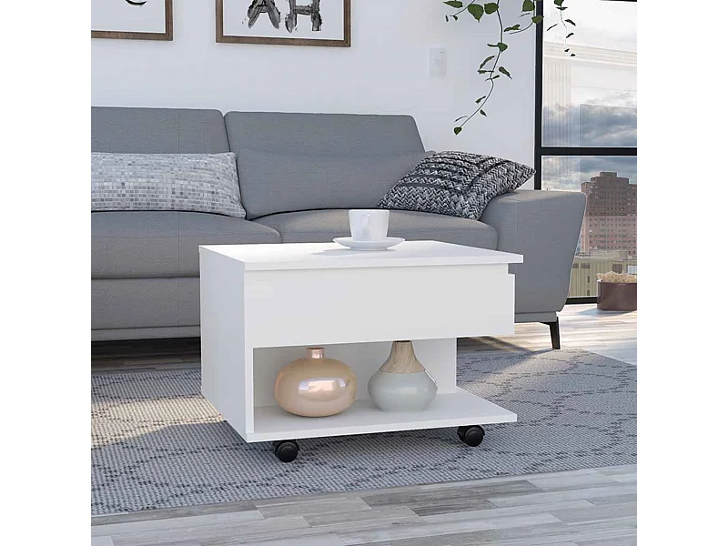 Table basse surélevée Luanda, avec roulettes, 38.86 cm X 54.86 cm X 49.78 cm , Blanc