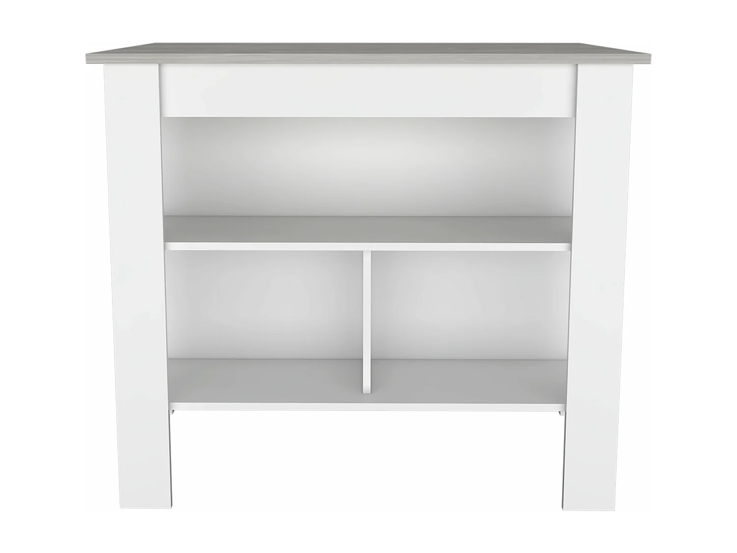Isola da cucina Cala con tre ripiani e quattro gambe, 89.91 cm X 102.87 cm X 69.85 cm , Bianco / Ibiza