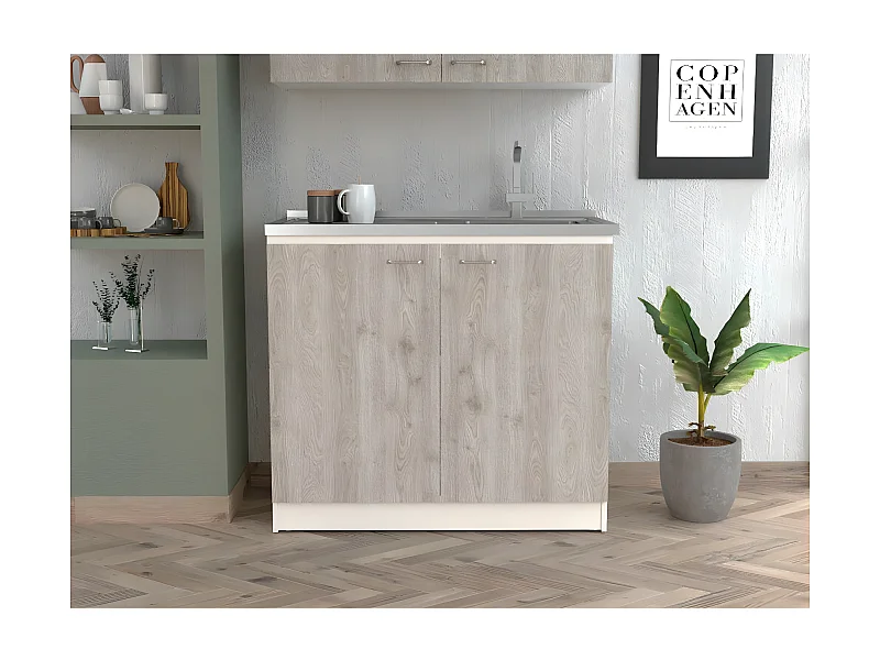 Meubles bas sous évier de cuisine Napoles, avec des étagères internes Blanc / Cendre