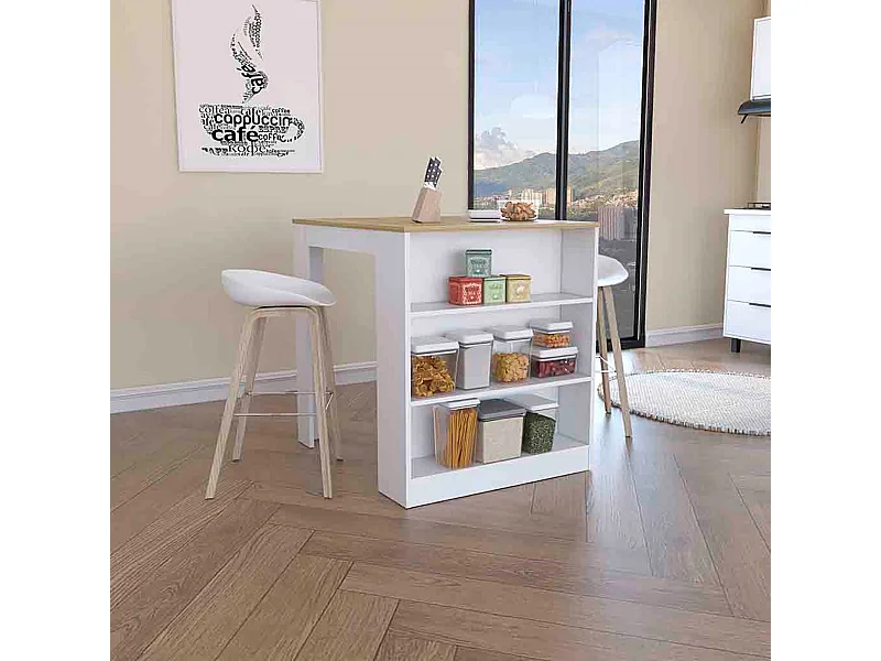 Table de salle à manger Tanna avec des étagères Blanc neige / Dune