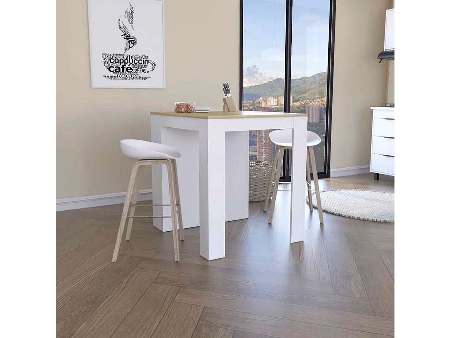 Table de salle à manger Tanna avec des étagères Blanc neige / Dune