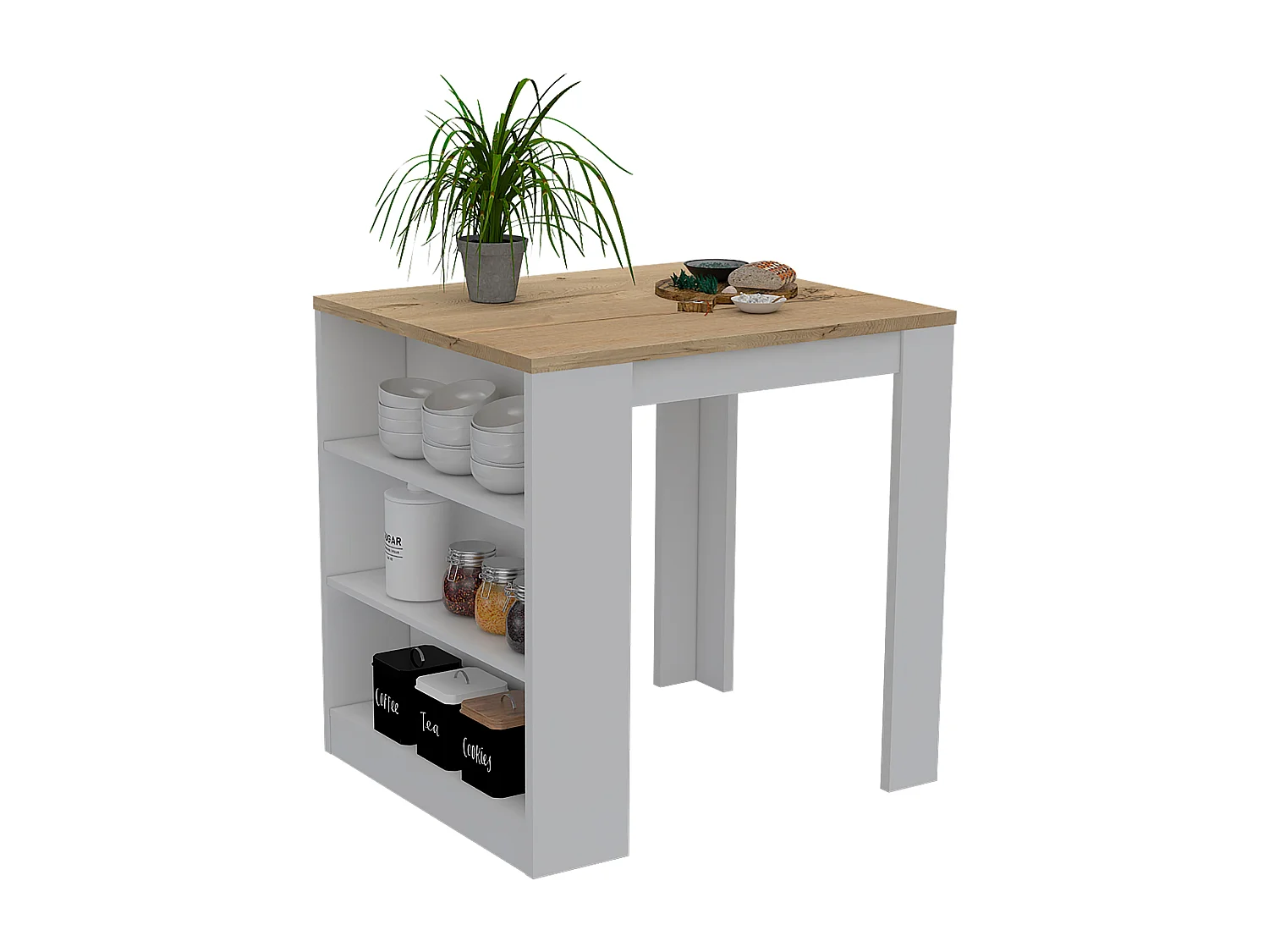 Table de salle à manger Tanna avec des étagères Blanc neige / Dune