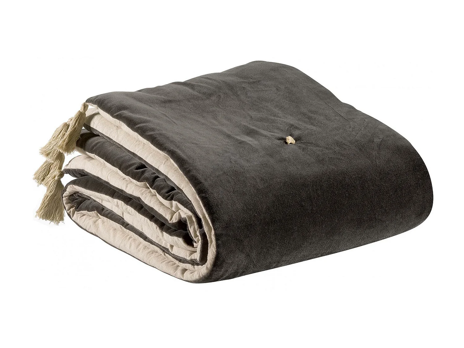 Edredon pompons Elise tonnerre 80 x 180 cm Vivaraise