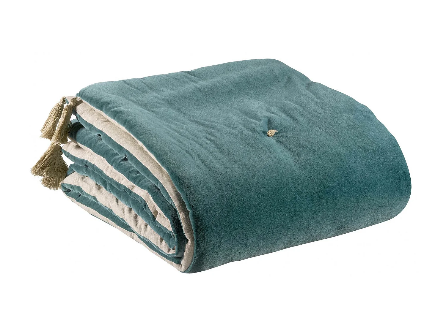 Edredon pompons Elise vert de gris 80 x 180 cm Vivaraise