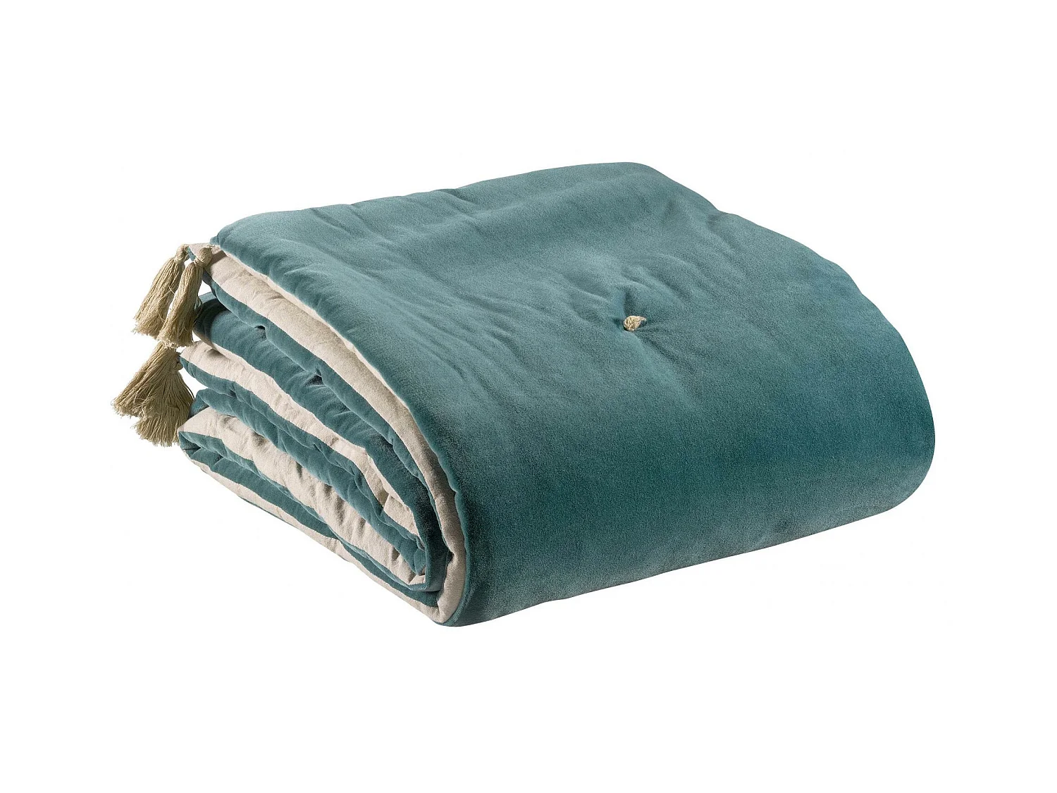 Edredon pompons Elise vert de gris 80 x 180 cm Vivaraise