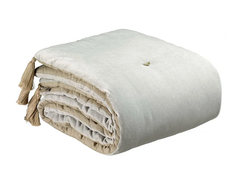 Edredon pompons Elise perle 80 x 180 cm Vivaraise