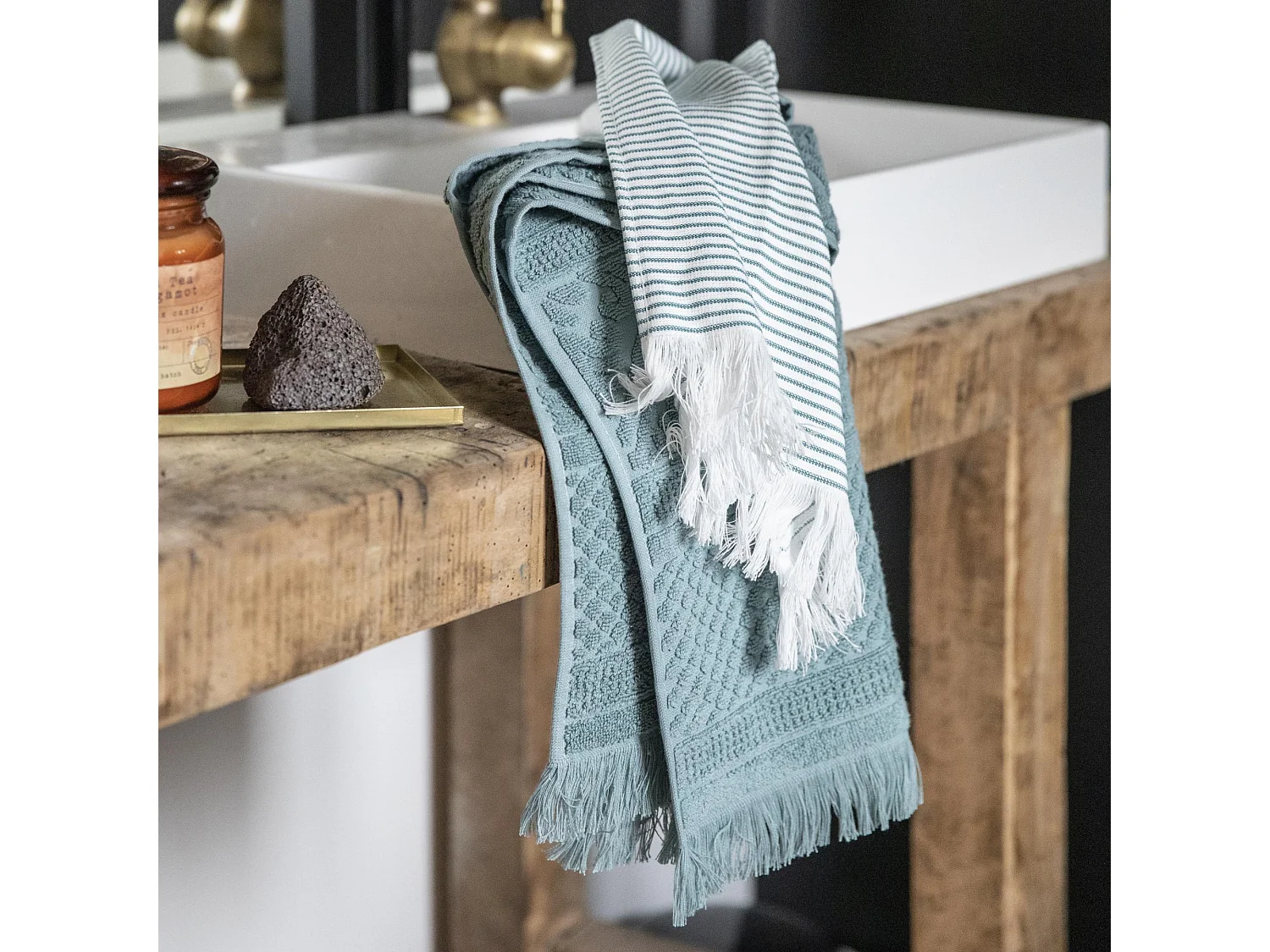 Serviette Toilette Zoe vert de gris 50 x 100 cm Vivaraise